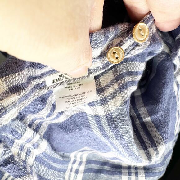 Faherty Men’s Linen Laguna Shirt Button Down Collared Jetty Plaid Blue Medium M - Picture 11 of 15